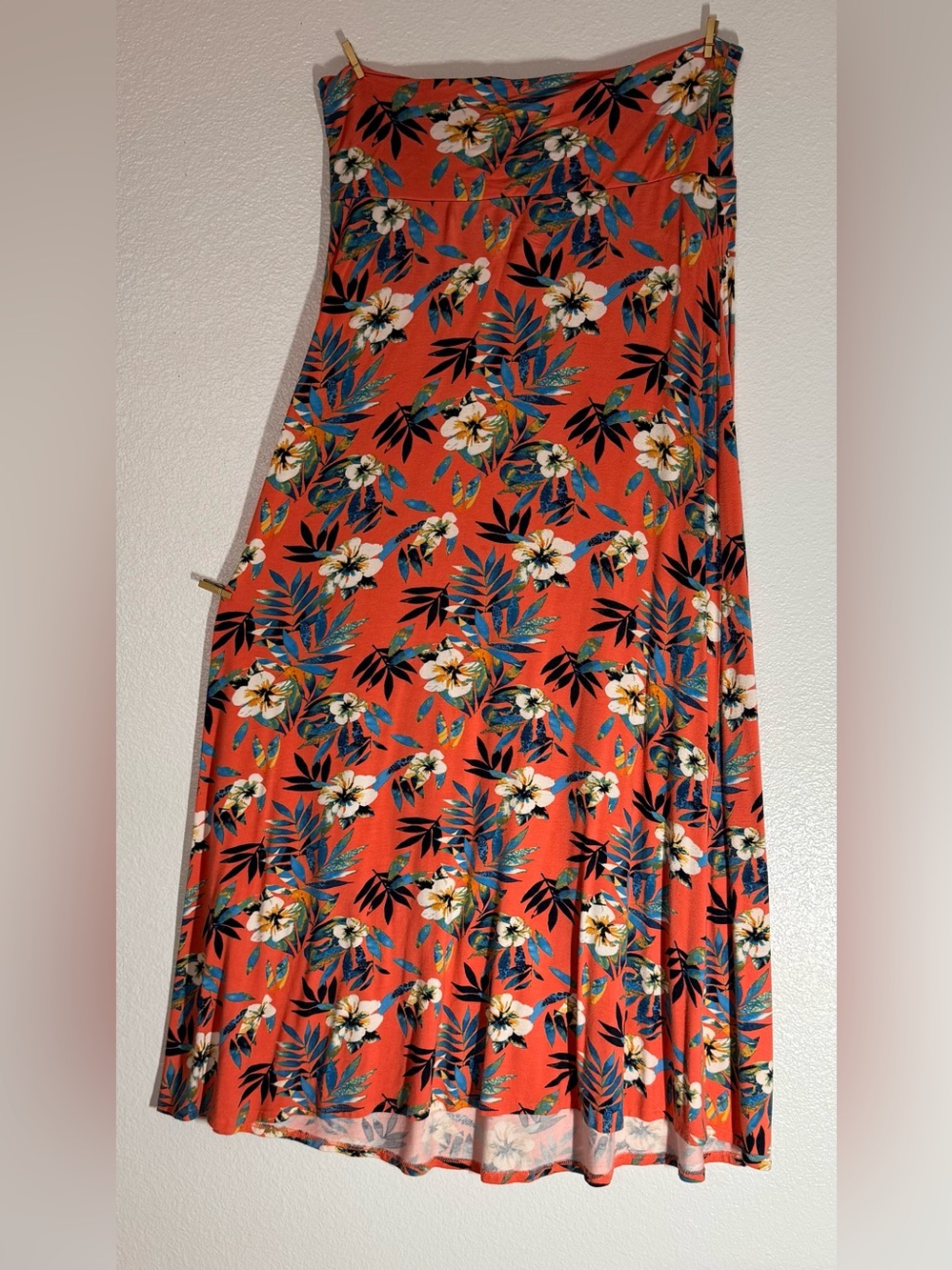 Loveappella Tropical Floral Maxi Skirt Coral Blue Size Large